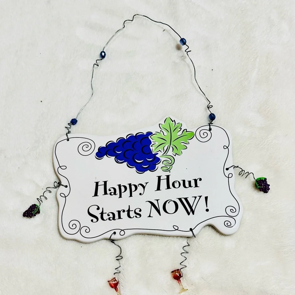 Ceramic Happy Hour Wine Drinking Sign